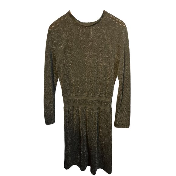 Tory Burch Black Sparkle Dress M Metallic Fibers Acrylic Wool Blend Made In Turk - Picture 7 of 7